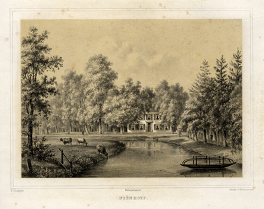 135926 Gezicht over de Kromme Rijn bij Bunnik op de voorgevel van het huis de Niënhof.01-01-1868-31-12-1869